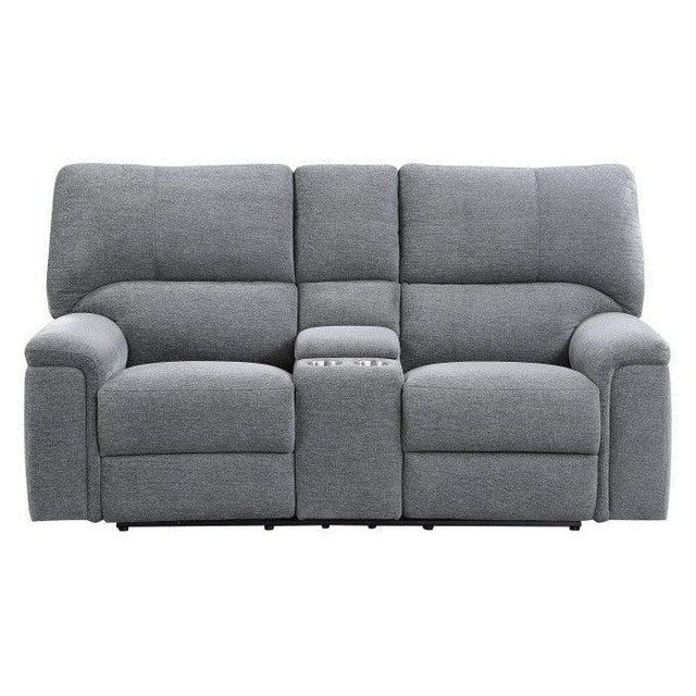 Dickinson Power Double Reclining Love Seat With Center Console And Power Headrests In Charcoal | Home Elegance USA