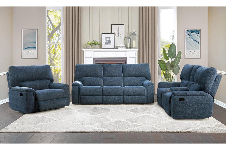 Dickinson 3 Piece Double Reclining Living Room Set In Indigo 9413In - 3 - 2 - 1 | Homelegance | Home Elegance USA