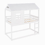 Twin Over Twin Bunk Bed Wood Loft Bed with Roof, Window, Guardrail, Ladder (White) (OLD SKU :LP000062AAK) - Home Elegance USA