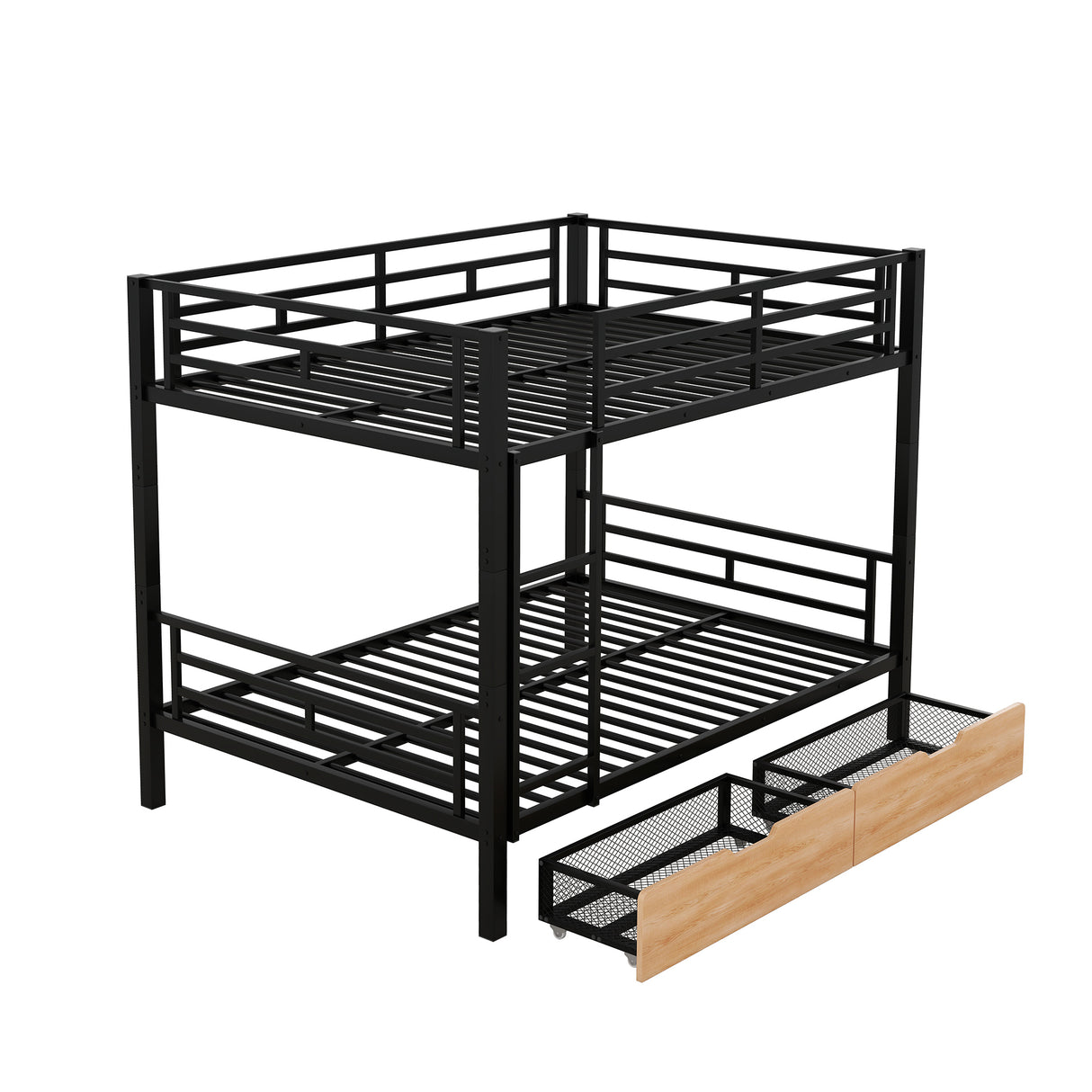 Metal Full Size Convertible Bunk Bed with 2 Drawers, Black(Expected Arrival Time: 9.18)