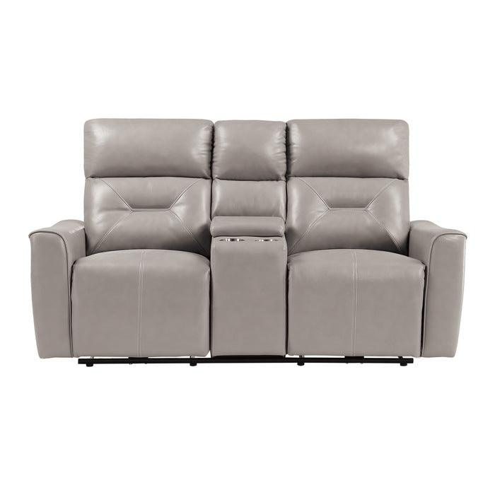 Burwell Power Double Reclining Love Seat With Center Console And Usb Ports In Light Gray 9446Cb - 2Pw | Home Elegance USA