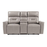 Burwell Power Double Reclining Love Seat With Center Console And Usb Ports In Light Gray 9446Cb - 2Pw | Home Elegance USA