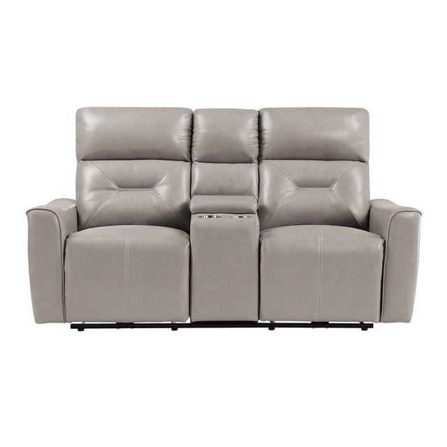 Burwell Power Double Reclining Love Seat With Center Console And Usb Ports In Light Gray 9446Cb - 2Pw | Home Elegance USA