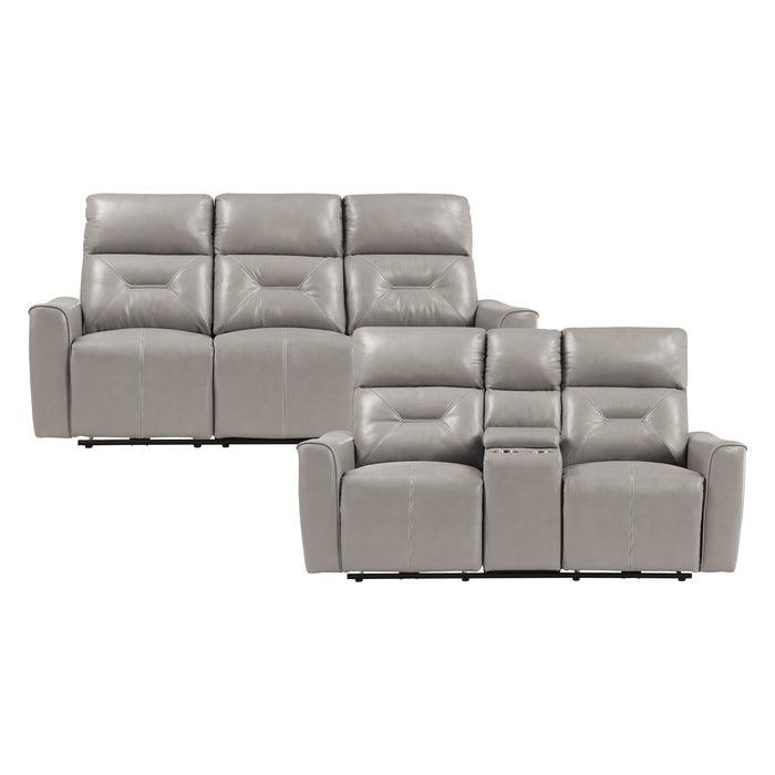 Burwell 2 Piece Double Reclining Sofa Set In Light Gray 9446Cb*2Pw | Homelegance | Home Elegance USA