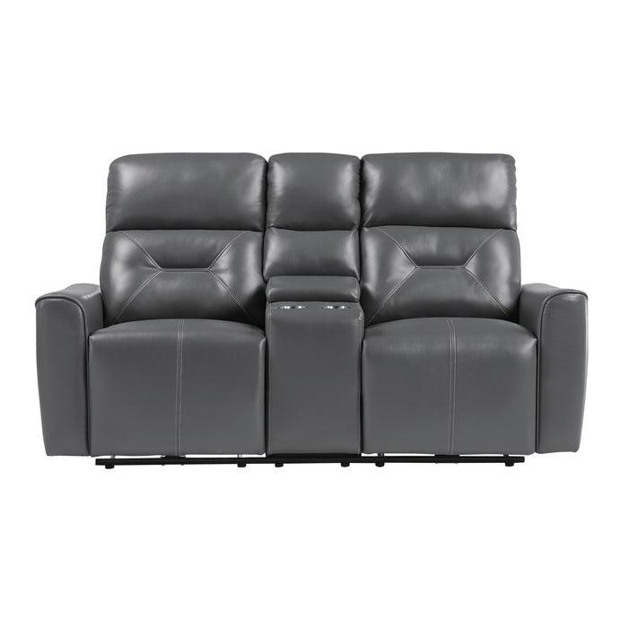 Burwell Power Double Reclining Love Seat With Center Console And Usb Ports In Dark Gray 9446Gy | Home Elegance USA