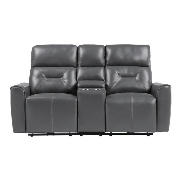 Burwell Power Double Reclining Love Seat With Center Console And Usb Ports In Dark Gray 9446Gy | Home Elegance USA
