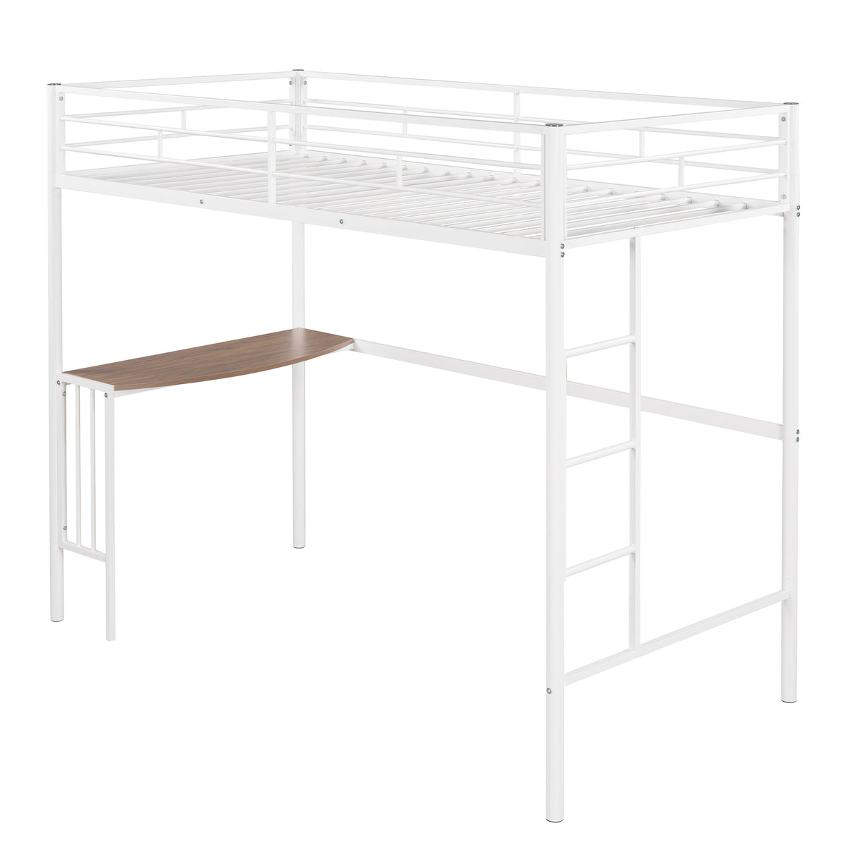 Twin Over Full Metal Bunk Bed with Desk, Ladder and Quality Slats for Bedroom, Metallic  White（OLD SKU :LP000092AAK） - Home Elegance USA