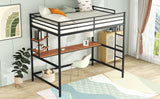 Full Metal Loft Bed with Desk and Shelve, Black - Home Elegance USA