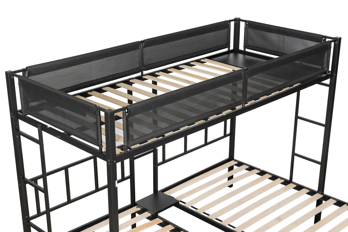 Triple twin bunk bed (Wood Slat and Textilene Guardrail) - Home Elegance USA