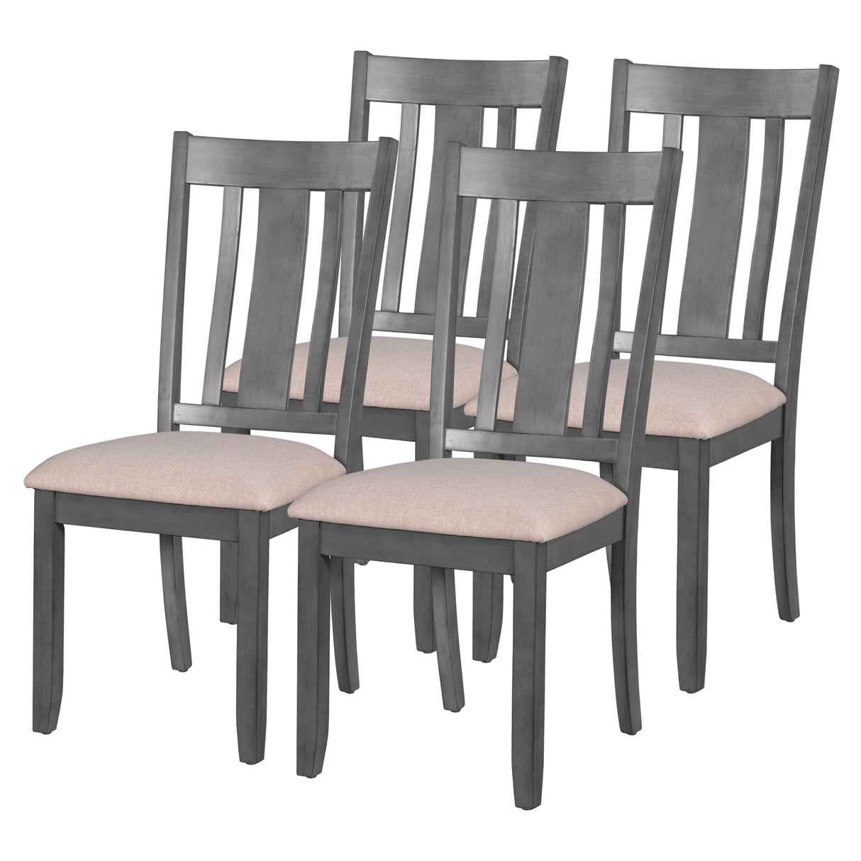 TREXM Industrial Style Wooden Dining Chairs with Ergonomic Design, Set of 4 (Gray) - Home Elegance USA