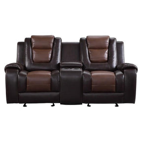 Briscoe Double Glider Reclining Love Seat With Center Console In Dark Brown 9470Br-2 | Homelegance