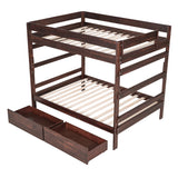 Full over Full Wood Bunk Bed with 2 Drawers, Espresso - Home Elegance USA