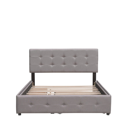 Upholstered Platform Bed with 2 Drawers and 1 Twin XL Trundle,  Linen Fabric, Queen Size - Light Gray(OLD SKU :LP000314AAN)