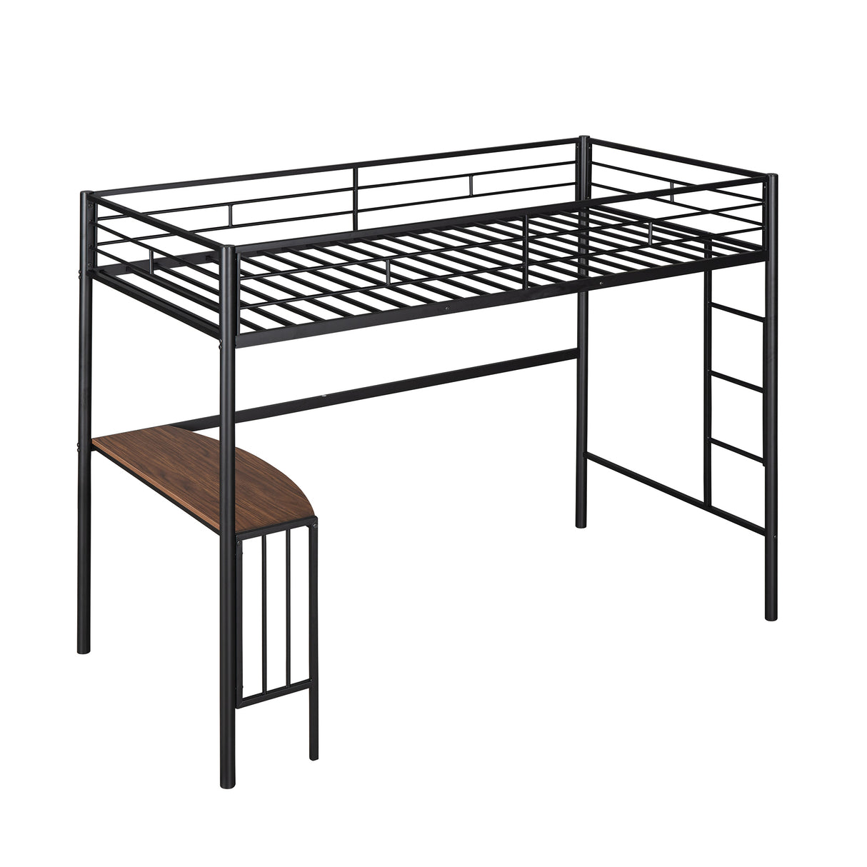 Twin Over Full Metal Bunk Bed with Desk, Ladder and Quality Slats for Bedroom, Metallic Black（OLD SKU :LP000092AAB） - Home Elegance USA