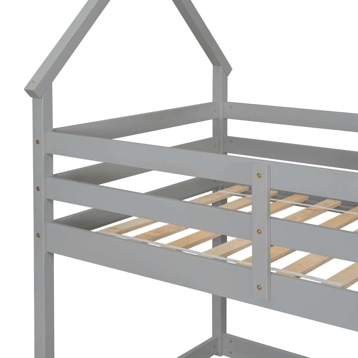 Twin over Twin Loft Bed with Roof Design, Safety Guardrail, Ladder, Grey - Home Elegance USA