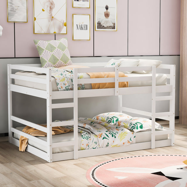 Full Over Full Bunk Bed with Ladder, White（OLD SKU:WF282788AAK） - Home Elegance USA