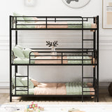 Twin Size Triple Metal Bunk Bed, with Wood Decoration Headboard and Footboard, Gray - Home Elegance USA