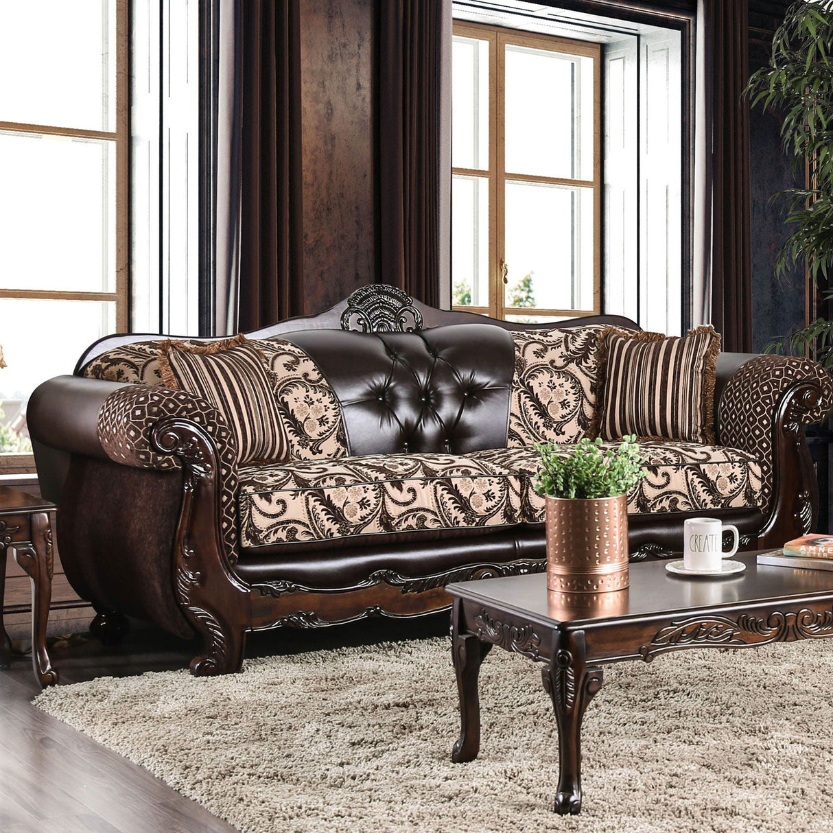 Quirino - Sofa & Loveseat - Light Brown / Dark Brown - Home Elegance USA