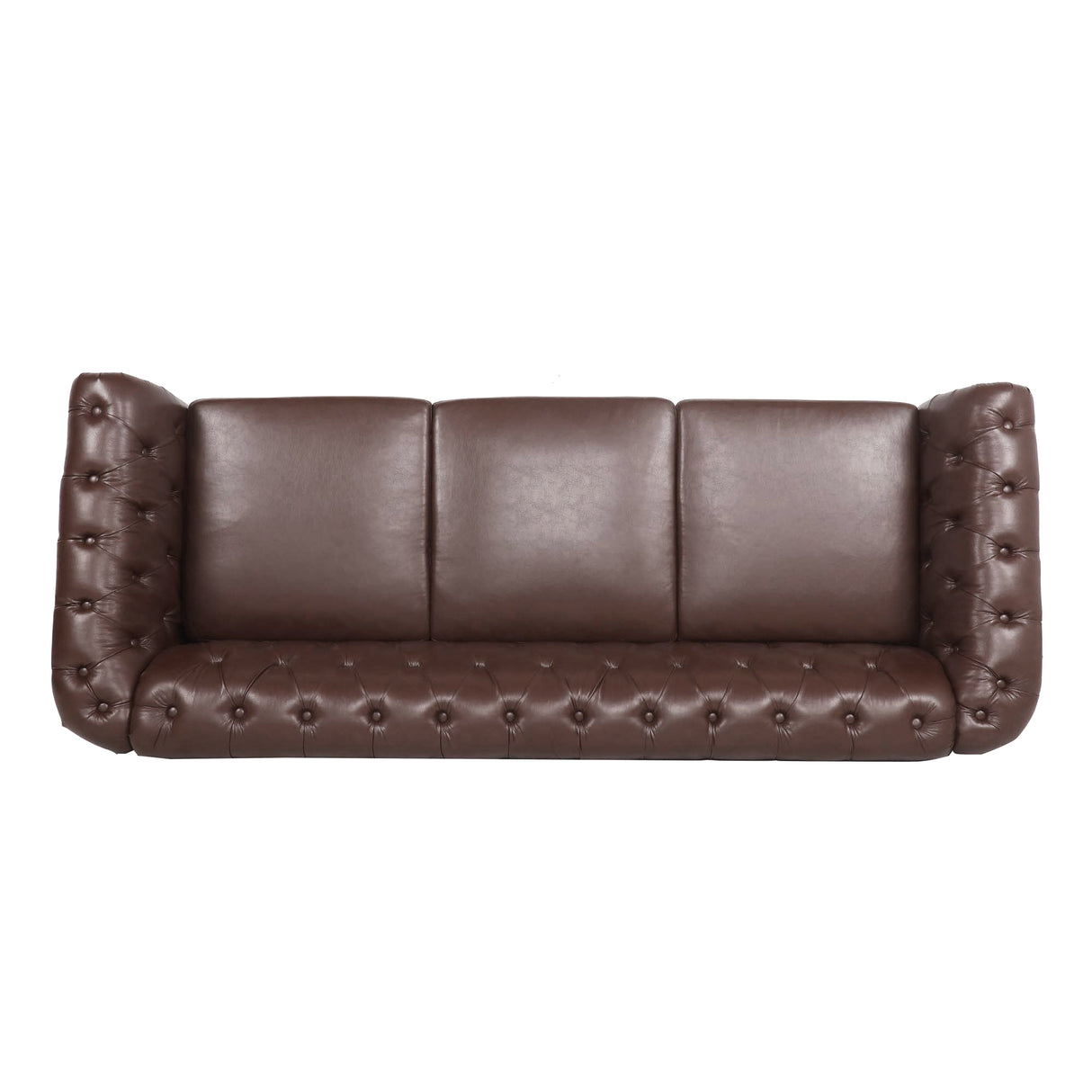 84.65" Dark Brown PU Rolled Arm Chesterfield Three Seater Sofa. | Home Elegance USA