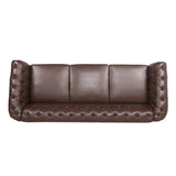 84.65" Dark Brown PU Rolled Arm Chesterfield Three Seater Sofa. | Home Elegance USA