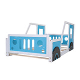 Twin Size Classic Car-Shaped Platform Bed with Wheels,Blue - Home Elegance USA