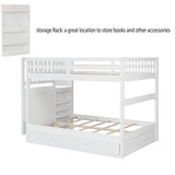 Full Over Full Bunk Bed with Twin Size Trundle (White) - Home Elegance USA