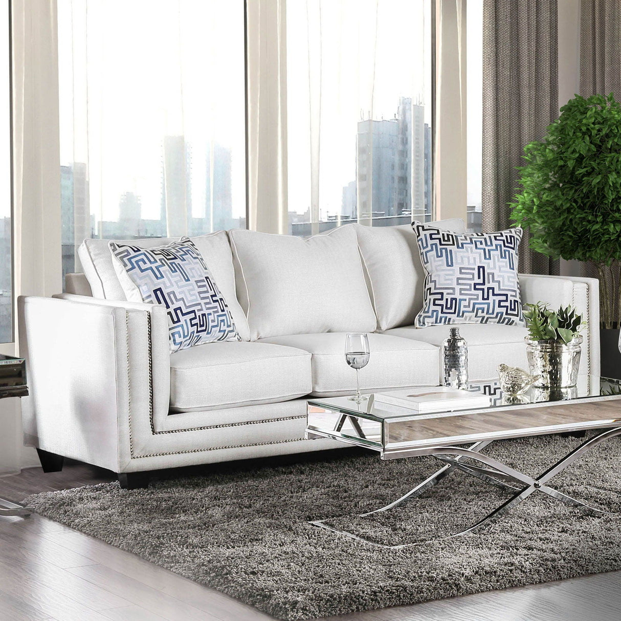 Ilse - Sofa & Loveseat - Off-White / Blue - Home Elegance USA