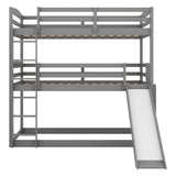 Twin over Twin over Twin Adjustable Triple Bunk Bed with Ladder and Slide,Gray(OLD SKU:SM000508AAE) - Home Elegance USA