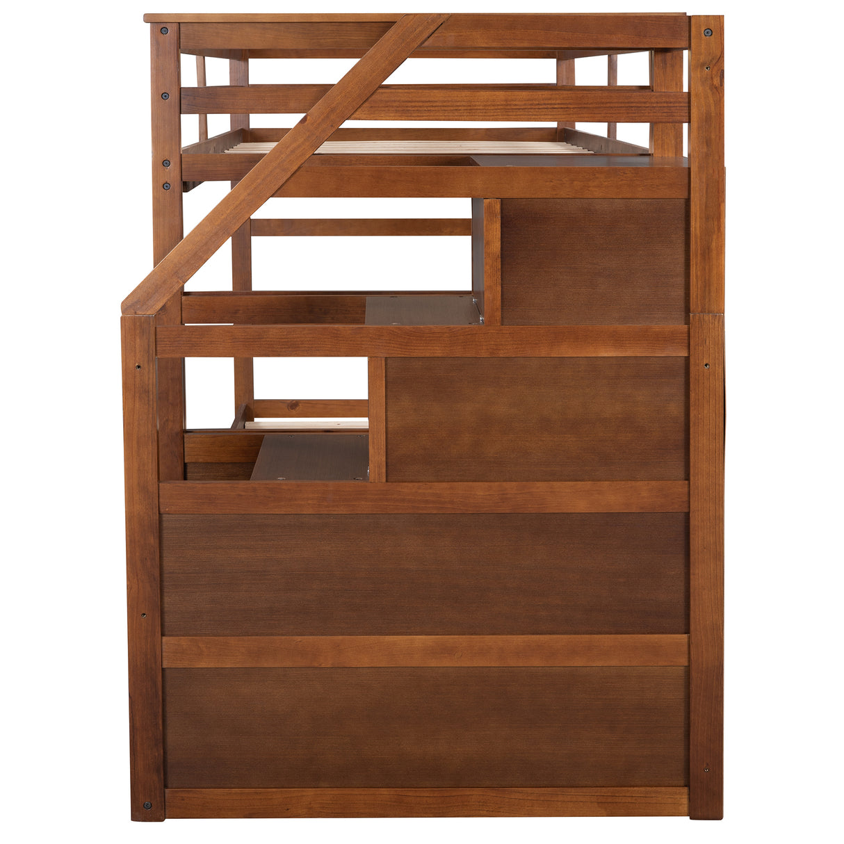 Twin-Over-Twin Bunk Bed with Twin Size Trundle and 3 Storage Stairs,Walnut (OLD SKU :LP000064AAD) - Home Elegance USA