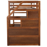 Twin-Over-Twin Bunk Bed with Twin Size Trundle and 3 Storage Stairs,Walnut (OLD SKU :LP000064AAD) - Home Elegance USA