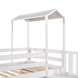 Twin over Full House Roof Bunk Bed with Staircase and Shelves, White - Home Elegance USA