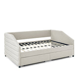 Full Size Daybed with Two Drawers Trundle Upholstered Tufted Sofa Bed, Linen Fabric, Beige (82.5"x58"x34")