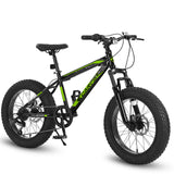 S20109  20 Inch Fat Tire Bike Adult/Youth Full Shimano 7 Speed Mountain Bike, Dual Disc Brake, High-Carbon Steel Frame, Front Suspension, Mountain Trail Bike, Urban Commuter City Bicycle