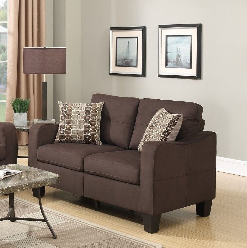 Living Room Furniture 2pc Sofa Set Chocolate Polyfiber Sofa And Loveseat w pillows Cushion Couch Home Elegance USA