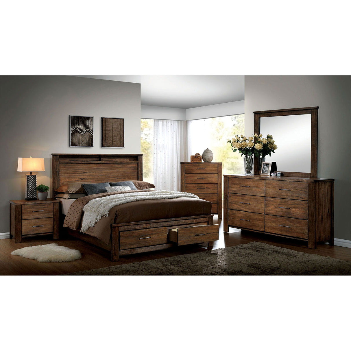 Elkton - 5 Piece Queen Bedroom Set With Chest - Oak - Home Elegance USA