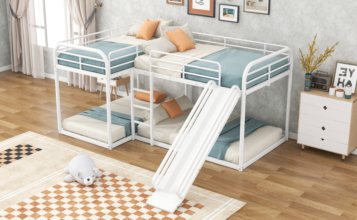Full and Twin Size L-Shaped Bunk Bed with Slide and Short Ladder, White - Home Elegance USA