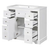 36" Bathroom Vanity with Sink Combo, One Cabinet and Six Drawers, Solid Wood and MDF Board, White - SY999404AAK - image - 22