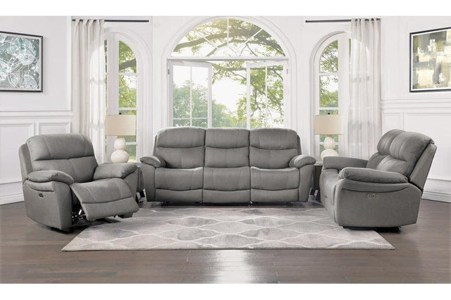 Homelegance - Longvale 3 Piece Power Double Reclining Living Room Set In Gray - 9580Gy-3Pwh-2-1