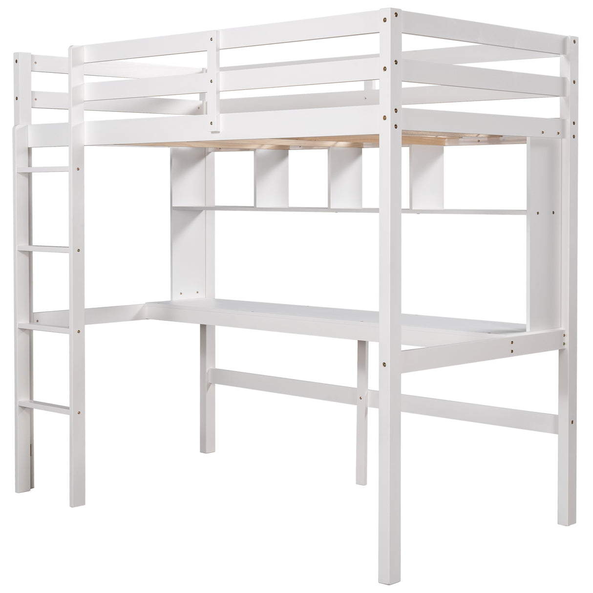 Twin Size Loft Bed with Convenient Desk, Shelves, and Ladder, White(Similar SKU:SM001302AAK) - Home Elegance USA