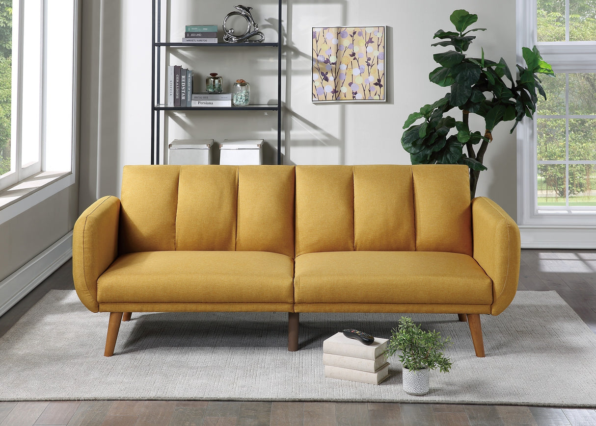 Elegant Modern Sofa Mustard Color Polyfiber 1pc Sofa Convertible Bed Wooden Legs Living Room Lounge Guest Furniture Home Elegance USA