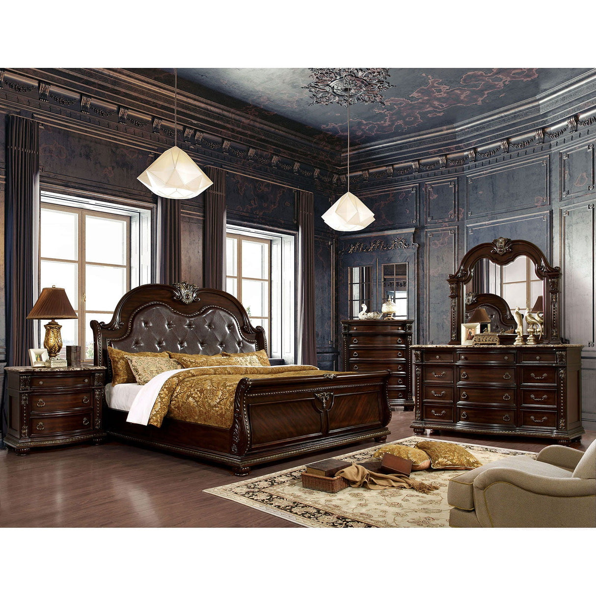 Fromberg - 5 Piece Queen Bedroom Set With 2Ns - Brown Cherry - Home Elegance USA