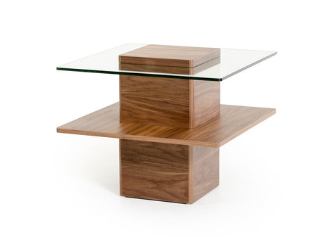 Modrest Clarion Modern Walnut and Glass End Table - Home Elegance USA