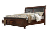 Austin King Size Leather Headboard Storage Bed made with Wood in Dark Walnut - Home Elegance USA