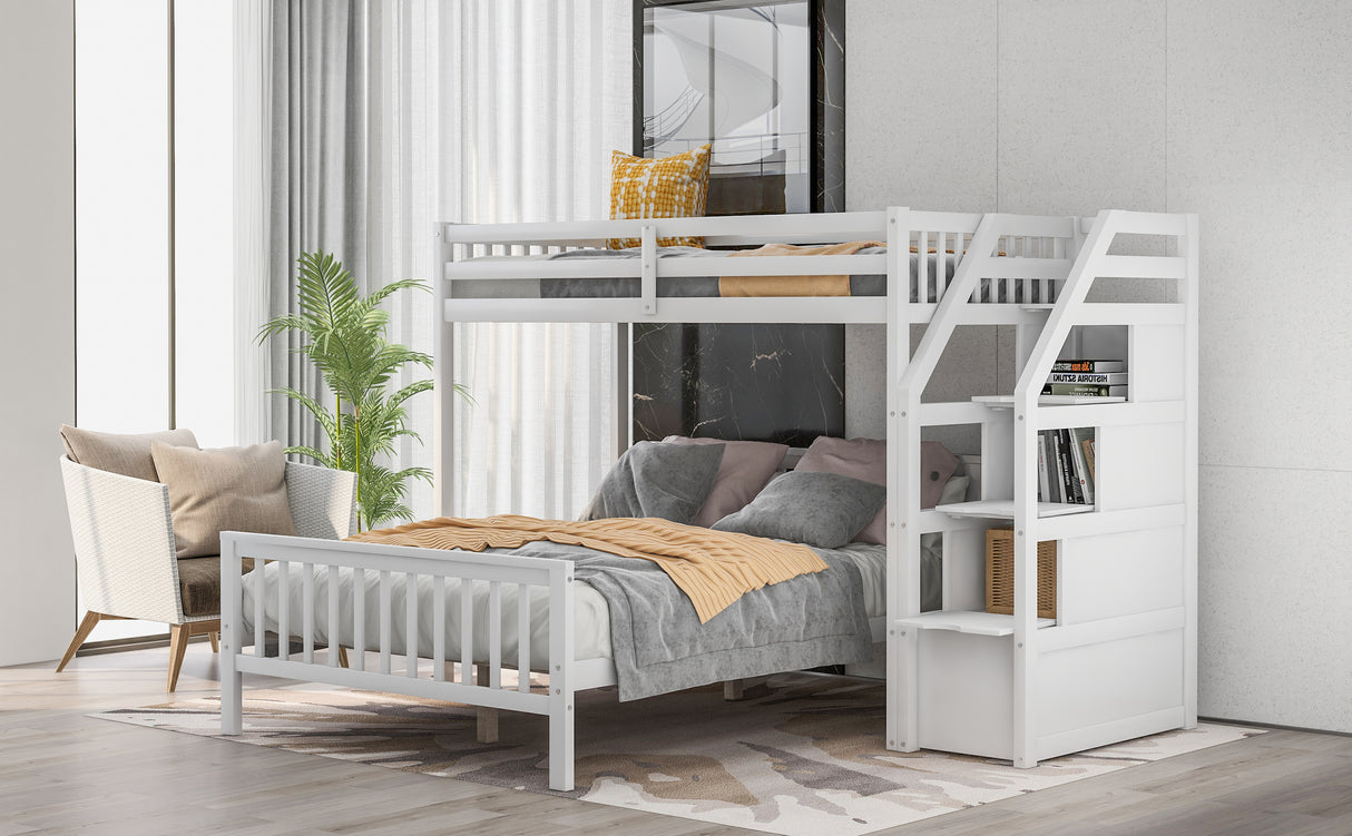 Twin over Full Loft Bed with Staircase,White(OLD SKU:SM000107AAK) - Home Elegance USA