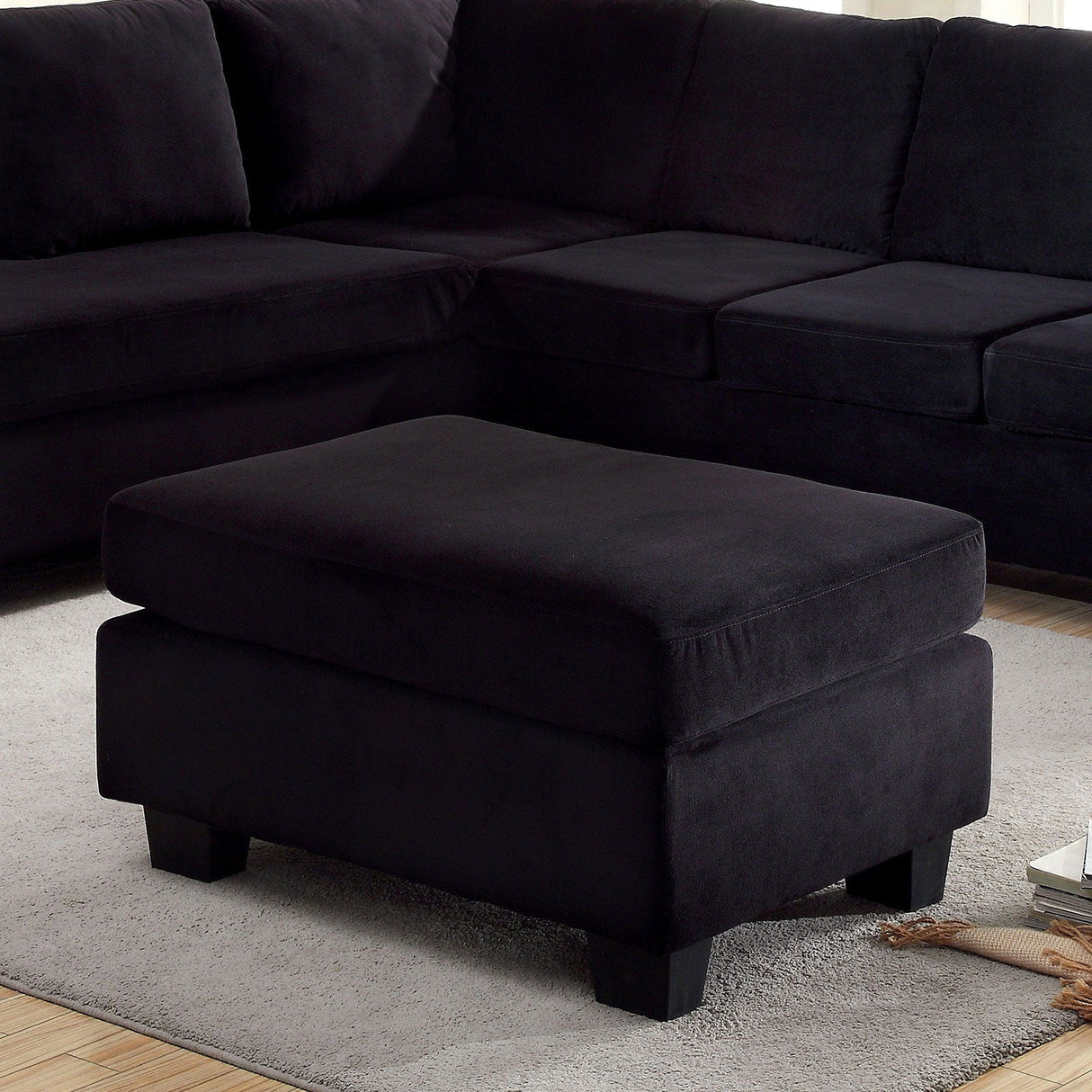 Lomma - Sectional & Ottoman - Black - Home Elegance USA