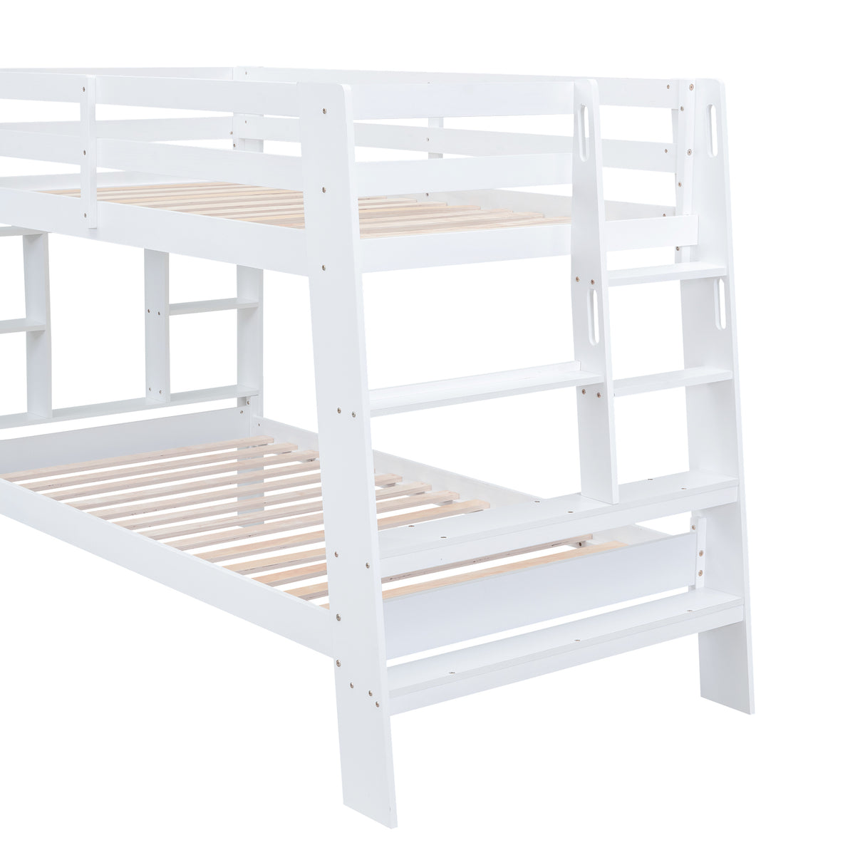 Twin over Twin Bunk Bed with Shelves and Built-in Ladder,  White (Expected Arrival Time:8.10) - Home Elegance USA