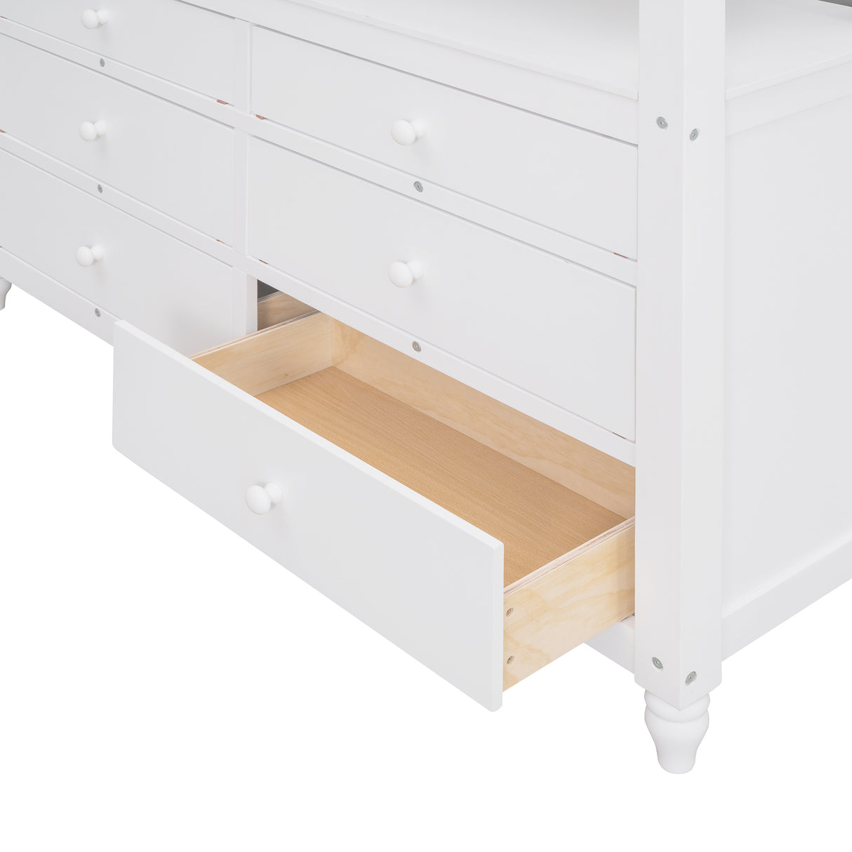 Full size Loft Bed with Drawers and Desk, Wooden Loft Bed with Shelves - White(OLD SKU:LT000529AAK) Home Elegance USA