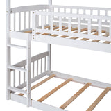 Twin Over Twin Bunk Bed with Slide, House Bed with Slide, White(OLD SKU: LT000213AAK) - Home Elegance USA