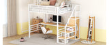 Full Size Metal Loft Bed with Desk, Storage Staircase and Small Wardrobe, Storage stairs can be installed left and right, White - Home Elegance USA