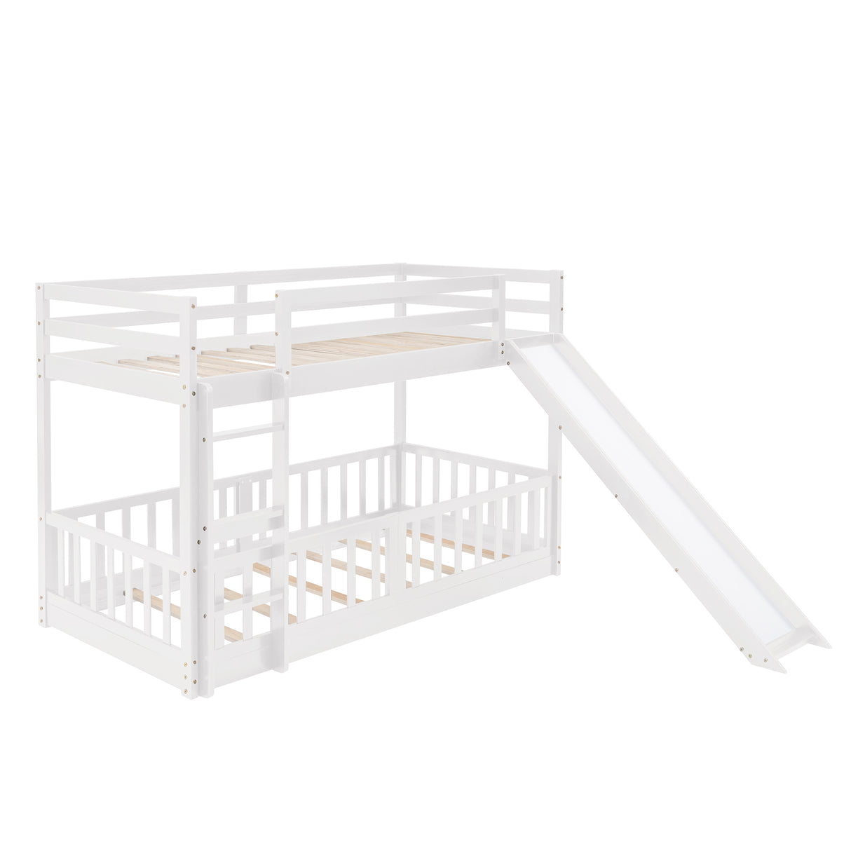 Twin Over Twin Bunk Bed with Slide and Ladder, White（Old SKU:LP000009AAK） - Home Elegance USA